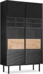 Konsimo Lofty vitriinkapp riiulite ja ustega, 101,5 x 41 x 174 cm, klaasist vitriinkapp elutuppa v&otilde;i magamistuppa, elutupakapp puidust soonetega, vitriinkapp, must, versioon