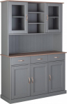 Dmora Sideboard with 3 Closed Doors, 2 Cabinets and 3 Drawers, Grey Painted Solid Pine Wood with Brown Top and Surfaces, 131 x 45 x 191 cm