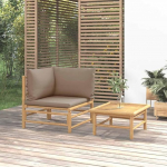 Bambus Gartenm&ouml;bel Set als 3-TLG. Outdoor Lounge Set mit hellgrauen Kissen - Garten Sofa mit Tisch aus Bambus - Garten Sofa mit Tisch aus Bambus