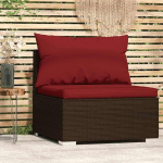 Garten-Mittelsofa Poly Rattan braun mit abnehmbaren Kissen und pulverbeschichtetem Stahlrahmen als strapazierf&auml;hige Gartenm&ouml;bel PE-Rattan