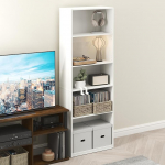Furinno Gehry DVD riiul, 5-korruseline CD riiul, reguleeritavate riiulitega meedia riiul, DVD hoiukapp CD Blueray m&auml;ngukettidele, lihtne kokkupanek, elutuppa, kodukontorisse, valge