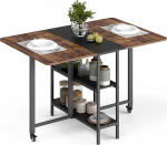 Mondeer mobiilne kokkupandav s&ouml;&ouml;gilaud, kokkupandav laud 2 avatud riiuliga v&auml;ikestesse ruumidesse, s&ouml;&ouml;gituppa, k&ouml;&ouml;ki, 120 x 80 x 75 cm, rustikaalne pruun ja must