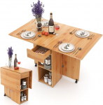 FANTASK Mobiilne s&ouml;&ouml;gilaud, kokkupandav k&ouml;&ouml;gilaud 2 rattaga, v&auml;ike k&ouml;&ouml;gilaud 1 sahtli ja 2 riiuliga, puidust s&ouml;&ouml;gilaud v&auml;ikesesse elutuppa, s&ouml;&ouml;gituppa, k&ouml;&ouml;ki