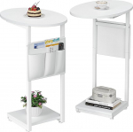 Vagusicc Side Table Small Side Table, C-shaped Wooden Sofa Table with Metal Frame for Living Room, Sofa Side Tables Living Room, Small Side Table for Small Spaces, C Table Slide Under