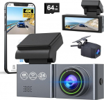 Dashcam auto eesmine tagumine 4 K/1080p WiFi Dash Cam 130 &deg; laia nurgaga, kahekordne autokaamera koos 24-tunnise parkimise j&auml;lgimisega, Dashcam auto traadita Super Night Vision, WDR, G-sensoriga