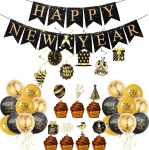 Pakett 38 Happy New Year Eve Party Decoration Supplies, Eve Newyears Day Banner Party Hanging Swirl Celebrations 12 Inch Balloons Cake Topper for Winter Holiday Xmas Eve Newyears Home Party Pack