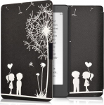 kwmobile kaitsekott Kobo Aura Edition 2 &uuml;mbris - eReader Flip Case automaatse puhkefunktsiooniga - Dandelion Love valge/mustaga