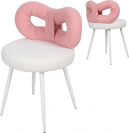 Vanity Stool, elegante Schleife R&uuml;ckenlehne, weiche Kunstwolle, gepolsterte Sitzfl&auml;che, rutschfeste Beine aus Karbonstahl, max. Tragkraft, 150 kg, moderner Schminkstuhl f&uuml;r Schlafzimmer