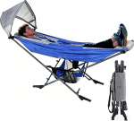 H&auml;ngematte mit Gestell - Mock ONE&reg; Freistehend Klappbar Stabiler Metallst&auml;nder bis 113kg, 210T Nylon, Verstellbares UPF50 Sonnendach, Tragetasche f&uuml;r Garten, Camping, Strand, Balkon, Innen & Au&szlig;en