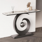 Moderner Konsolentisch Schmal, Schmaler Flurtisch F&uuml;r Den Flur Mit Steintischplatte. Diivan- Und Console Table Mit Spiraligem C-f&ouml;rmigem Metallgestell F&uuml;r Wohnzimmer, Diele Und B&uuml;ro
