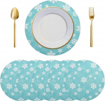 Tischsets, runde , 6er-Set, Silber, Winter, Blaugr&uuml;n, T&uuml;rkis, Schneeflocken, , hitzebest&auml;ndige for Esstisch, Weihnachtsdekorationen, Ornamente(Multi-Colored 1037)