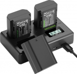 NEEWER asendusaku ja laadija komplekt NP-FZ100, 3 pakki 2280 mAh akut ja USB-laadijat kolme pesaga, &uuml;hildub Sony A7IV, A1, A9II, A7SIII, A7RIV, A7III, FX30, A6700, ZV-E1 mudelitega