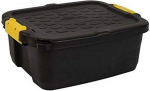 Strata pakend 3 raskekaaluliste hoiukasti, turvaline virnastatav kast - 24 liitrit - 50 x 40 x 20 cm - vastupidavus kuni 350 kg - must/kollane