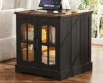 ChooChoo Rustic Side Table 24" diivanipoolne laud koos laadimisjaama ja LED-valgusega, must &ouml;&ouml;kapp reguleeritava hoiuriiuliga, ruudukujuline &ouml;&ouml;kapp elutuppa,