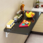 Robuster schwarzer Tisch zur Wandmontage, f&uuml;r kleine R&auml;ume, ideal f&uuml;r K&uuml;che, Waschk&uuml;che und Restaurant, 50 x 50 cm, faltbarer Schreibtisch mit W&auml;sche-Klappfunktion