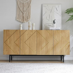 Merax Sideboard Buffet kapp 4 uksega, metallist intarsiaga ja k&otilde;rgete jalgadega, kaasaegne k&auml;epidemevaba disainiga k&uuml;lgkapp, seisev kapp 160 x 40 x 78 cm, hoiukapp elutuppa, naturaalne puit