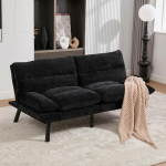 2-kohaline diivanvoodi reguleeritava seljatoe ja k&auml;etugedega, ergonoomiline disain, mikrokiudkate, kaasaegne diivan metallist jalgadega, minimalistlik disain elutuppa (must)