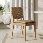 Nathan James Cohen Wood Mid Century Modern Padded Side Chair koos k&auml;sitsi kootud kunstnahast seljatoega Natural Brown