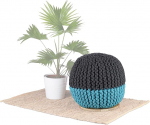 Pouf-tool, 2 in 1, K&otilde;rvallaud ja tool, &uuml;mmargune, mangopuit, kootud, K x S x S: 40 x 40 x 40 cm, sinine/hall