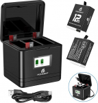 Homesuit Enduro Hero 12 aku 1800mAh ja 3-kanaliline LCD Type-C laadija komplekt GoproHero12Black, GoproHero11Black, GoproHero10Black, GoproHero9Black tegevuskaamerale (3 tk)