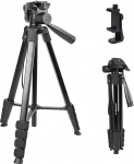 POLAM-FOTO 172 cm kerge mobiiltelefonide statiiv, alumiiniumist statiiv koos 3-suunalise panoraampea ja telefonihoidjaga, sobib nutitelefonidele ja DSLR-kaameratele, must