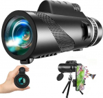 Yongheng 12 x 50 Zoom Monocular Telescope with Smartphone Holder Tripod, Robust Rubber Armour, for Wildlife, Bird Watching, Hiking, Hunting, Camping, Ideal for Nature Watchers