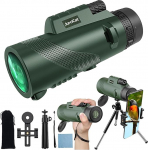 JurciCat 12-20 x 50 Optical Zoom Monocular Binoculars HD Binoculars (Black and Green) Monocular with Tripod and Mobile Phone Holder for Stargazing, Hunting, Sports, Outdoors