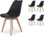 KOSMI - komplekt 4 Chaises Noires Style Scandinave mudel VICTOIRE koos Coque en R&eacute;sine Noire Rembourr&eacute;e et Pieds en Bois Naturel'iga