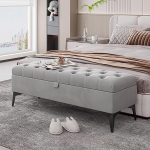 Multifunktionaler Klapptisch, Getuftete Samt-Ottomanenbank mit Stauraum, moderne gepolsterte Fu&szlig;bank am Bettende, Fu&szlig;st&uuml;tzenhocker mit Metallbeinen for Schlafzimmer, Wohnzimmer, Eingangsbereich, Marin