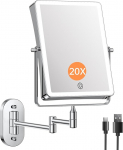 Famihomii laetav kosmeetikapeegel LED-valgustusega, meikimispeegel 1/20x suurendusega ja puutetundliku l&uuml;litiga aku, timmitav raseerimispeegel 360&deg; p&ouml;&ouml;rlev seinakinnitus (kroom)