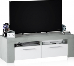 Living Room TV Stand with Two Double Doors and Two Small Compartments Concrete Color with White Article Inserts 120 x 40 x 42 cm
