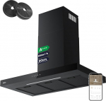 CIARRA CBCB9102 A+++ Cooker Hood 90 cm Recirculation Black Wi-Fi/WLAN App Touch Control 650 m&sup3;/h 4 Levels Booster Extractor Hood Wall Hood with CBCF003 Activated Carbon Filter