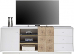 Robas Lund Lowboard White Matt Living Room Cabinet TV Furniture with Oak End Grain Effect W x H x D 179 x 65 x 40 cm