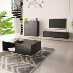 Lomadox Living Room Set 3-Piece Living Room Cabinet Living Room Furniture Living Room Cabinets Modern in Black Matt with Milled Fronts