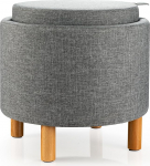 GIANTEX Bean Bag with Storage Space, Round Footrest with Reversible Tray and Hidden Storage Space, Multifunctional Filled Bean Bag for Bedroom, Living Room, Office (Grey)