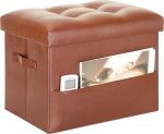 BelugaHelper Ottoman with Footrest, Folding Ottoman with Storage Space with Thicker Foam Padded Seat, 150kg Footstool, Bench for Living Room, Bedroom, Home Office Table, 43.2 x 33