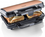 Bestron XL Sandwich Maker, Non-Stick Sandwich Toaster for 2 Sandwiches, Includes Automatic Temperature Control and Readiness Indicator, 900 Watt, Colour: Black/Copper