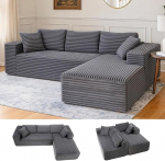 COMHOMA 105-tolline modulaarne diivan s&uuml;gava istmega, L-kujuline diivan laiade k&auml;etoedega, Corduroy kangas, k&otilde;rge tihedusega vaht, Chaise Lounge elutuppa, ei vaja kokkupanekut, tumehall