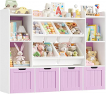 FOREHILL 140 cm laste riiul 4 rattakastiga lastetoa m&ouml;&ouml;bel laste raamaturiiul m&auml;nguasjade hoidmise riiul raamaturiiul lastele laste kapp 6 plastkastiga lilla 140 x