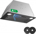 KICHPOWER pliidikupu 52 cm, 400 m&sup3;/h, v&auml;ljat&otilde;mbekollektor Pliidikupu / ringlus, must sisseehitatud pliidikupu, žestikuga juhtimine, puutetundlik, 3 v&otilde;imsusastet ja Booster, aktiivs&ouml;e filtriga