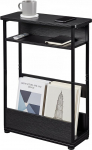 Vintage Slim Side Table koos riiuliga 3-tasandiline kitsas k&uuml;ljelaud Kaasaegne diivanilaud kitsastesse ja v&auml;ikestesse ruumidesse 62cm k&otilde;rgus voodilaua ruumi s&auml;&auml;stev must