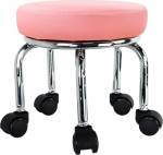 WKWKER Small Rolling Stool PU Leather Rolling Seat 360&deg; Rotatable Low Round Stool with Universal Caster Wheels for Home Massage Garden Office Garage Shop Fitness Sports Height 31.5 cm (Pink)