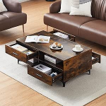 CLIPOP kohvilaud, elutoa laud 4 sahtliga, avatud sektsioonidega, k&uuml;ljelaud elutuppa, kohvilaud, diivanilaud koos hoiuruumiga, puidust k&uuml;ljelaud, kaasaegne, pruun