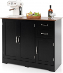 COSTWAY Sideboard, k&ouml;&ouml;gikapp t&ouml;&ouml;tasapinnaga 100 x 40 cm, buffetkapp uste ja sahtlitega ning reguleeritavate riiulitega, k&ouml;&ouml;gisaar k&ouml;&ouml;ki, s&ouml;&ouml;gituppa (must)