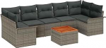 Rantry 8-teiliges Garten-Sofa-Set mit Kissen Grau Poly Rattan Akazie Gartenlounge Model3347293