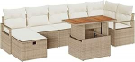 8-teiliges Garten-Sofa-Set mit Kissen Beige Poly-Rattan, 2-Sitzer Garten-Sofa mit Kissen Beige Poly-Rattan Gartenlounge Model3360005