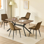 LEWE s&ouml;&ouml;gitoagrupp, puidust s&ouml;&ouml;gilaud koos 4 Holland sametist tooliga, 140 x 80 x 76 cm laud, s&ouml;&ouml;gituppa, k&ouml;&ouml;ki, elutuppa, vastupidav, ristk&uuml;likukujuline tumedast puidust s&ouml;&ouml;gilaud ja pruun