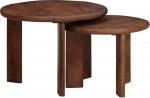 Kaloriko Nesting-Couchtische 2er Set, Dunkelbraun Massivholz Mango, 50x50x40 cm, runde Wohnzimmertische, platzsparendes Design f&uuml;r Moderne Wohnungen