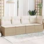 Aia diivan koos padjaga 4 istekohaga Beige Poly Rattan v&auml;ljas diivan diivan Aia diivan elutuba Patio v&auml;ljas m&ouml;&ouml;bel q