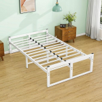 VECOCHO Voodi 120 x 200 cm metallist voodi hoiuruumiga ja lamelliraamiga, voodiraam 120 x 200 cm, k&uuml;lalisvoodi, kaheinimese voodi, valge